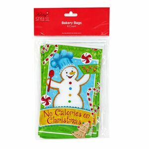 Holiday Style Christmas Snowman Bakery Bags 6 Count 5" x 3" x 9" Tree Candy